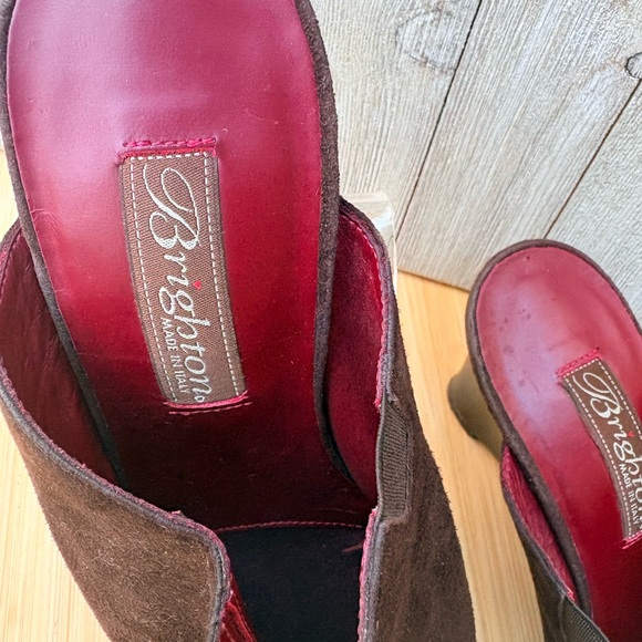 Brighton Rocker 4 Suede Mule Heels Brown Made in Italy Size 8M Zip Detail - Picture 6 of 6